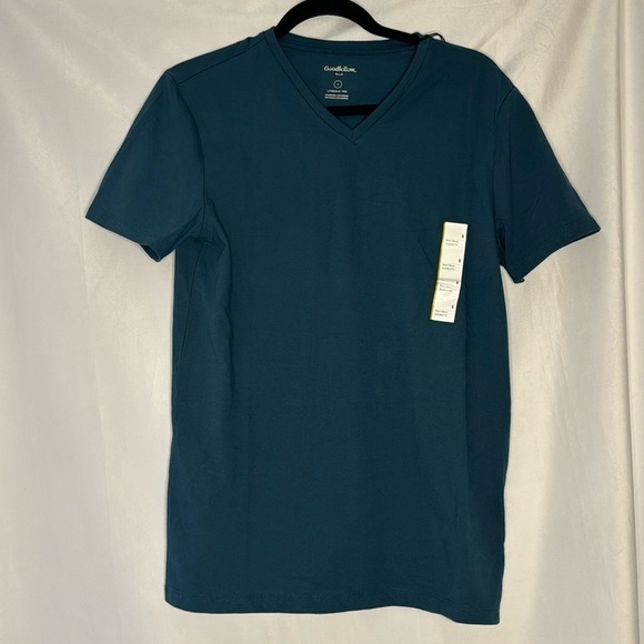 NWT GOODFELLOW & CO TEAL SHORT SLEEVE V-NECK (S) - Picture 1 of 7